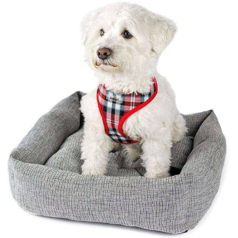 Designer Pet Dog Bowl for Small Dogs Plaid Pet Feeder Pad